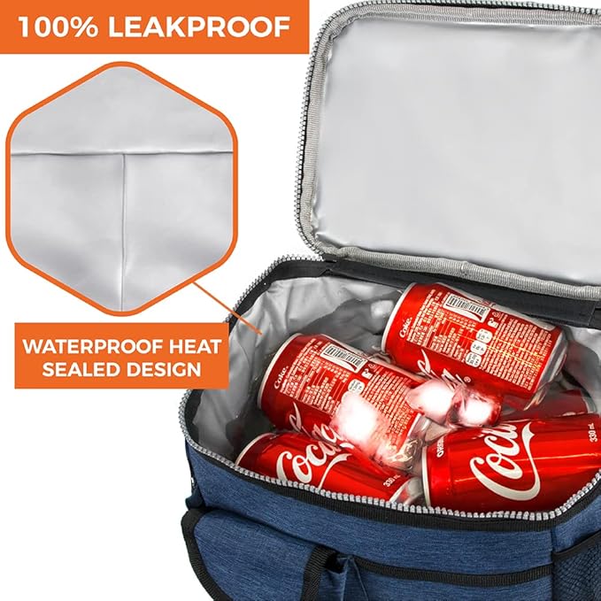 opux Insulated Lunch Bag for Men Women, Leakproof Heather Navy Lunch Box for Work, Portable Soft Lunch Cooler Bag with Shoulder Strap, Adult Lunchbox Lunch Pail for Kid Boy Girl School, 18 Can/10L