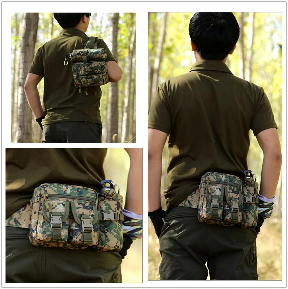 UNISTRENGH Tactical Fanny Packs Pouch With Water Bottle Pocket Holder Waterproof Molle Waist Pack Hip Belt Bag (Desert Camo)