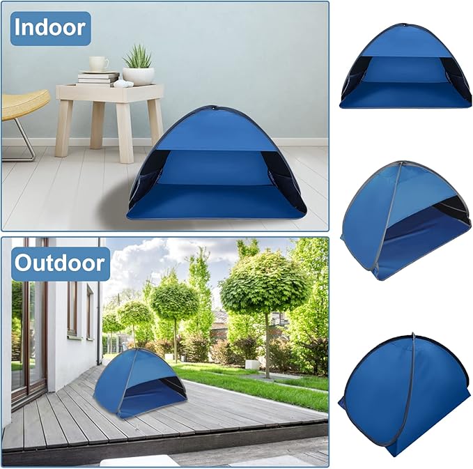 Pop Up Beach Sun Shelter, 1 Pack Foldable Tent for Anti-UV Mini Head Tent for Outdoors Camping Picnic, Black Glue Blue
