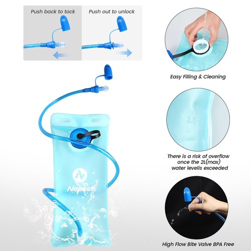 Nepest Hydration Backpack with 2L Water Bladder for Cycling, Water Backpack for Hiking Running, Lightweight Hydration Pack , Black