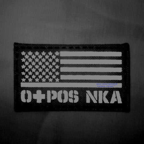 Infrared USA Flag OPOS O+ Blood Type NKA NKDA IR Tactical Morale Touch Fastener Patch (Multicam)