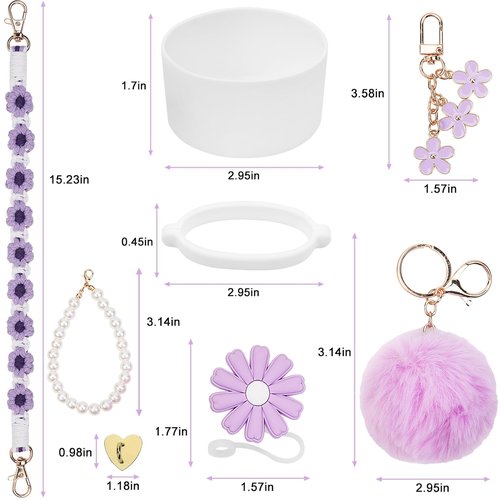 Cup Accessories for Stanley 30oz 40oz Tumbler with Handle - Water Bottle Handle Strap,Siliocne Cup Boot,Personality Pearl Keychain Charms Set,Straw Topper Cover for Stanley