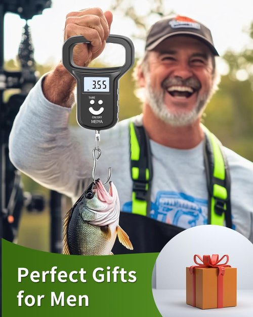 MEIYA Fish Scale/Fishing Scale: Dual Power (Battery/Rechargeable), Extra Wide Handle, Backlit LCD Display, Includes 2 AAA Batteries&USB-C Charging Cable, Fishing Gifts for Men (Black)
