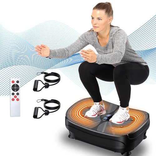Vibration Plate Exercise Machine, PBYRD Portable Full Body Vibration Platform for Lymphatic Drainage, 9 Preset Auto Mode Fitness Board for Weight Loss Shaping, with Resistance Bands, 99 Levels