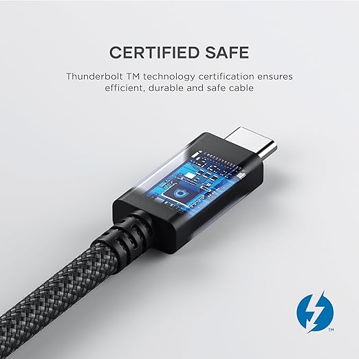 Satechi USB C Thunderbolt 4 (3.2ft/1m), USBC to USB-C Cable, Supports 8K Display, 40Gbps Data Transfer, 240W PD Charging, for iPhone 15 Pro, MacBooks, iPad Pro (Intel Thunderbolt Certified)