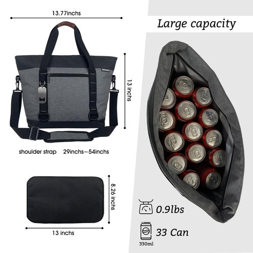 IBEIKER Insulated Cooler Bag, Large Insulated Bag, Reusable Shopping Bags, Leakproof Soft Cooler with BagsBottle Opener, Suitable for Supermarket Shopping, Travel,Beach,Family Picnic,Camping