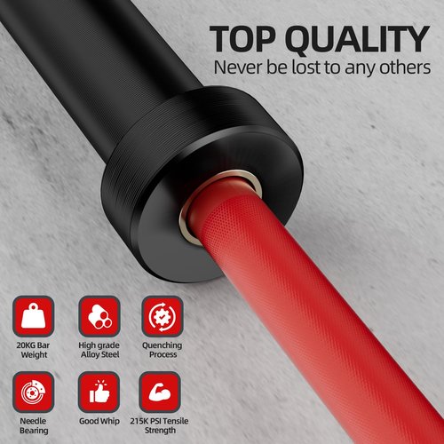LOEFT 7ft Olympic Barbell, 45 lb Barbell for Powerlifting and Weightlifting, 2000 lbs Weight Capacity 215K PSI Weight Bar Fit 2" Weights for Squat, Bench Press, Deadlift (Red)