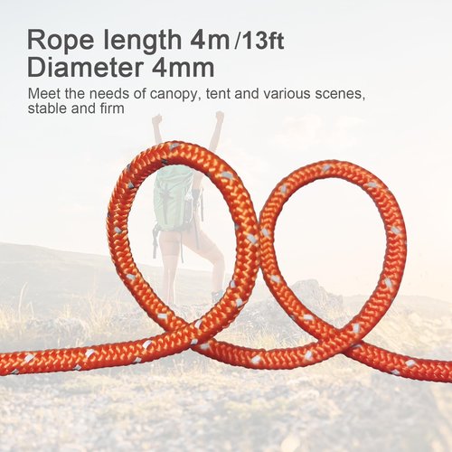 Smithok 8 Pack High-Reflective Guy Lines 4mm Tent Cords High-Strength Lightweight Camp Ropes with Aluminum Adjuster Tensioner for Tent, Tying Down Tarps, Camping, Outdoor Packaging (Orange)