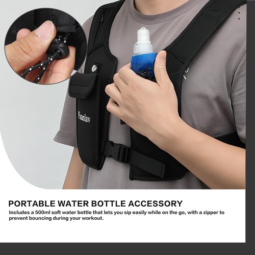 Running Vest, Reflective Running Vest with 500ml Hydration Bottle, Adjustable Waterproof Running Phone Holder with Chest and Waist Straps for Running, Hiking, Fitness, and Climbing（Large）