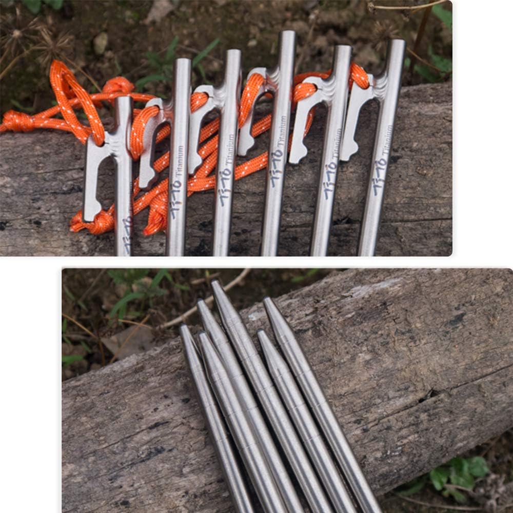 TiTo Titanium Tent Pegs Stakes Lightweight Snowfield Grassland Heavy Duty Tent Nails for Outdoor Camping Hiking and Plant Support Garden Stakes 4pcs/6pcs (7×200mm-6pcs)