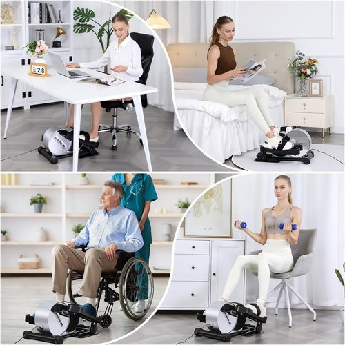 Under Desk Elliptical Portable and Quiet Leg Exerciser While Sitting for Seniors with Remote and App Control, LCD Display, Electric Seated Pedal Ellipse Machine for Home (Black)