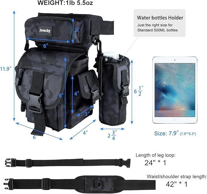 Jueachy Drop Leg Bag for Men Tactical Metal Detecting Thigh Pack with Water Bottle Pouch