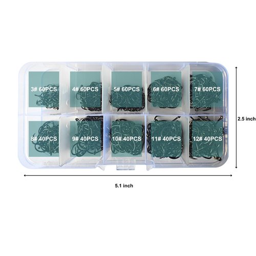 ELLYCIO 500PCS Small Fishing Hooks, High Carbon Steel 10 Sizes for Freshwater Saltwater