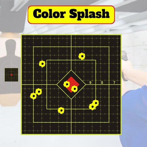 LikeLety 6 Inch 100 Pack Splatter Targets, Adhesive Shooting Target Stickers with Yellow Effect for BB Gun, Pellet Gun, Airsoft, Pistol, Rifle Shooting Practice, Square