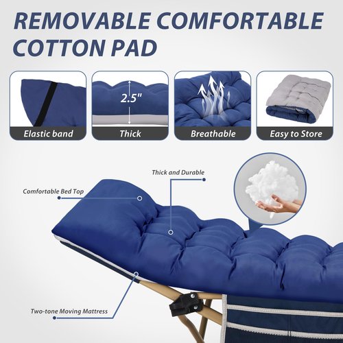 Candockway Folding Camping Cot with Comfy Mattress(Blue),600LBS(Max Load),Portable Cot Bed for Adults Include Carry Bags,28" Wider Sleeping Cots for Home,Office Nap,Outdoor Travel Camp Beach
