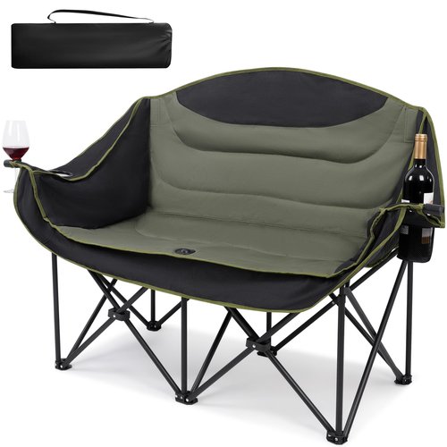 UBALANCE Double Camping Chair - Oversized Two Person Camp Chair with 650 lb. Load Capacity - Army Green - Ideal Camping Gear for Outdoor Adventures