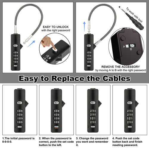 LOKORI Chain Lock, 1/5 Inch Diameter Thin Cable Combination Lock, with 3 Interchangeable Multi-Length Braid Steel Ropes, Wide Use for Small Bikes, Fence, Travel Luggage