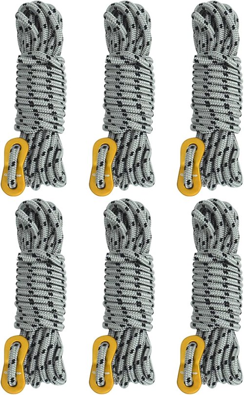 GEERTOP 6 Pack 5 mm Guy Lines Ultralight Tent Cords with Aluminum Adjuster Tensioner Outdoor Camping Guylines Ropes for Tent Tarp, Canopy Shelter, Climbing, Hiking Backpacking Survival Gear