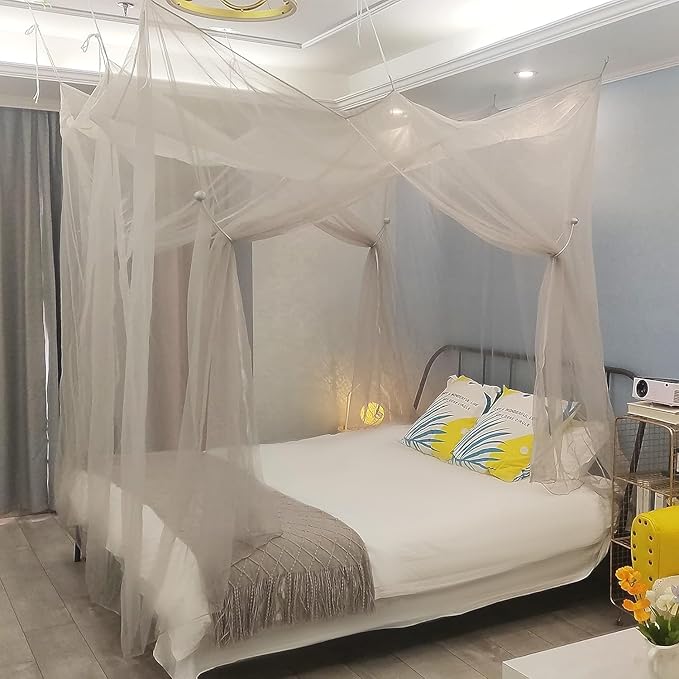 No-See-Um mesh Square Mosquito Net for Queen Size Bed 2 Openings Netting Mosquito Net for Beds, Finest Holes Mesh 2000 Mosquito Netting for Bed (Square Queen Grey Color)