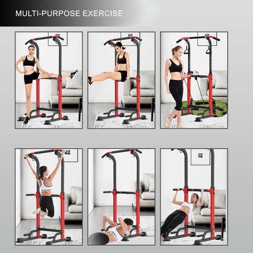 Trlakepreble Power Tower Pull Up Bar,Pull-Up Rack Dip Station,Height Adjustable Multi-functional Home Strength Training Gym Equipment, Save Space,People Below 6 feet