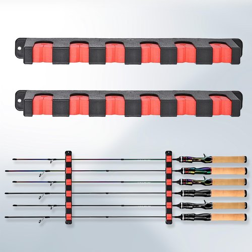 Axlksia Fishing Rod Holder Wall Mount, 1 Pair Fishing Pole Holders for Garage, Boats, 6 Fishing Rod Storage Racks