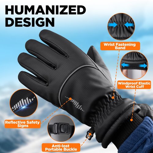 rivmount Waterproof Winter Gloves Women Men, Thermal Ski Gloves for Cold Weather with Warm, Touchscreen, 3M Thinsulate, Windproof for Outdoor, Running, Skiing, Cycling, Working, Snow Size Black M