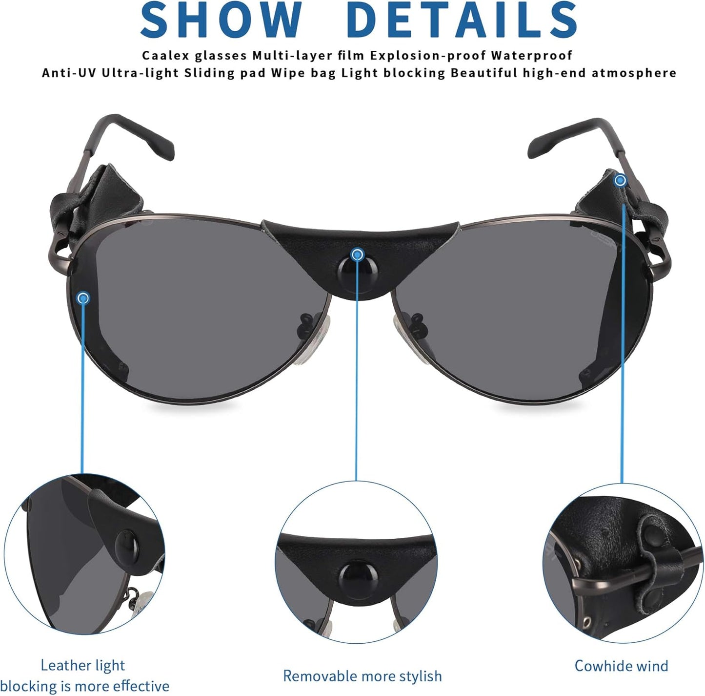 OSSAT Polarized sunglasses with side shields cowhide wind proof sunshade Classic Mountain Fishing eyewear