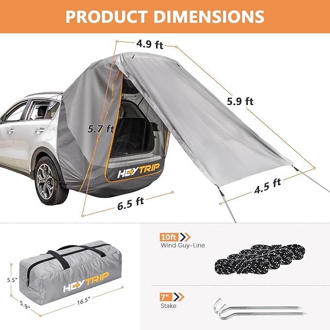 HEYTRIP SUV Tailgate Tent with Poles Awning Shade Waterproof Windproof Hatchback Camping Car Tent, Universal Fit Most SUV/Van/MPV/CUV