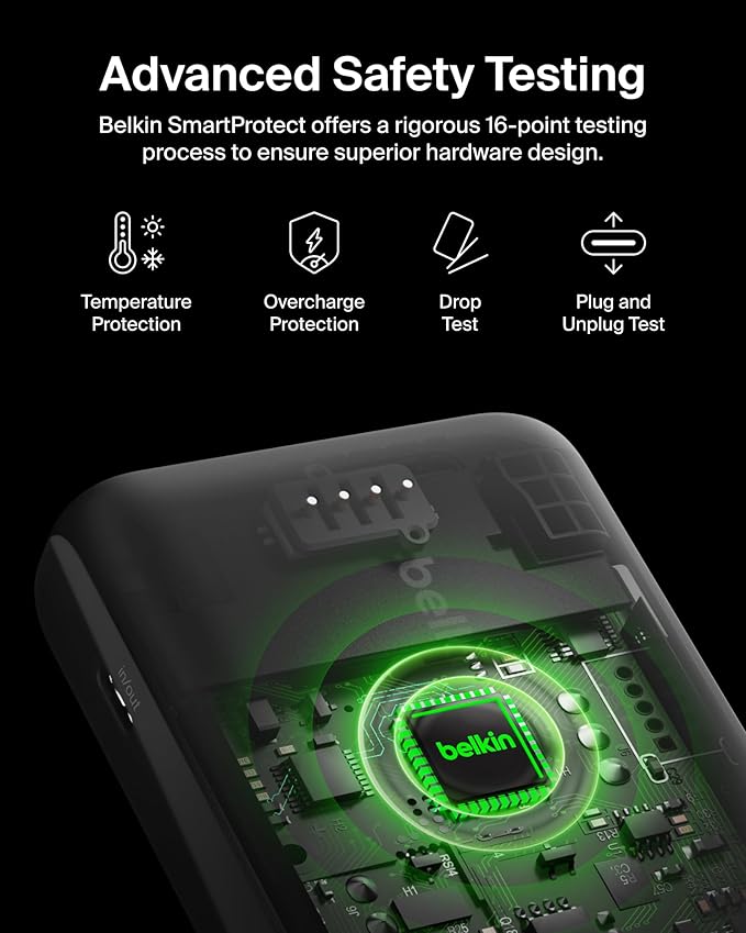 Belkin Portable Charger, Power Bank 10000 mAh with Integrated Cable - 20W Fast Charge USB-C Power Delivery, iPhone Charger - Apple iPhone 16 Series, iPad Pro, Samsung Galaxy S25, & More - Black