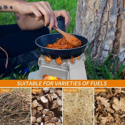 Lixada Titanium Wood Stove Ultralight Backpacking Stove Portable Folding Camping Stove Compact Durable Wood Burning Stove for Outdoor Cooking Hiking Camping Picnic BBQ and Bushcraft Survival