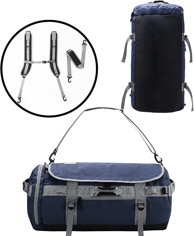 MIER Large Duffel Backpack Sports Gym Bag with Shoe Compartment, Heavy Duty and Water Resistant, Navy Blue, 90L