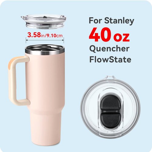 Prurex Leak Proof Lid for Stanley Quencher H2.0&1.0 FlowState 40 oz,Replacement Threaded Cover with Straw-Friendly for Stanley 40 oz Tumbler, Transparent & BPA-Free (1 pack)