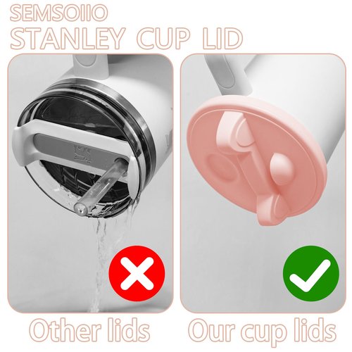 SEMSOIIO 40 oz 64 oz Stanley Cup Silicone Replacement Lid with Straw Spout, Cell Phone Holder Lid (Pink)