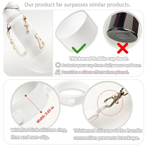 Silicone Boot Cute Monogram Set Compatible with Owala Water Bottle 24 oz - Perfect Letter Owala Accessories for Owala Tumbler, Owala Free Sip, Pink Owala, Black Owala, owala coffee tumbler (White, A)