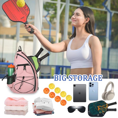 Pickleball Sling Bag – Adjustable Pickleball Backpack for Men & Women – Large Capacity w/Fence Hook, Water-Resistant, Anti-Theft Pocket – Lightweight & Comfortable for Paddles, Balls, Accessories