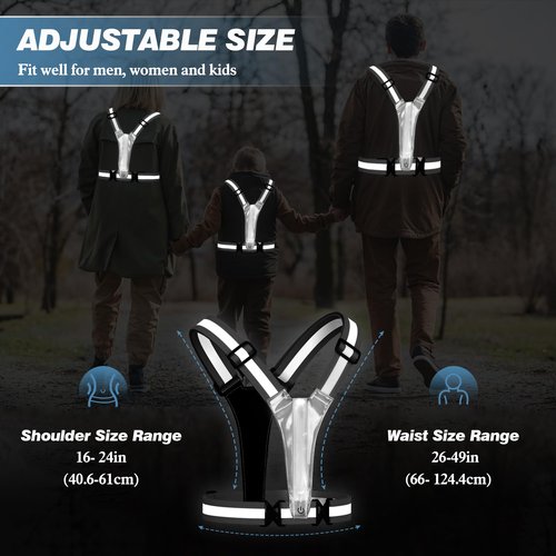 AXsinr LED Reflective Vest Running Gear, Light Up Vest for Night, High Visibility Running Vest for Biking Cycling Walking, USB Rechargeable Adjustable Safety Gear for Men Women Kids