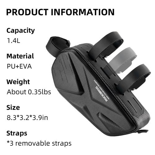 ROCKBROS Top Tube Bag Hard Shell Bike Tube Bag Pouch 1.4L Capacity Bike Frame Bag Cycling Accessories