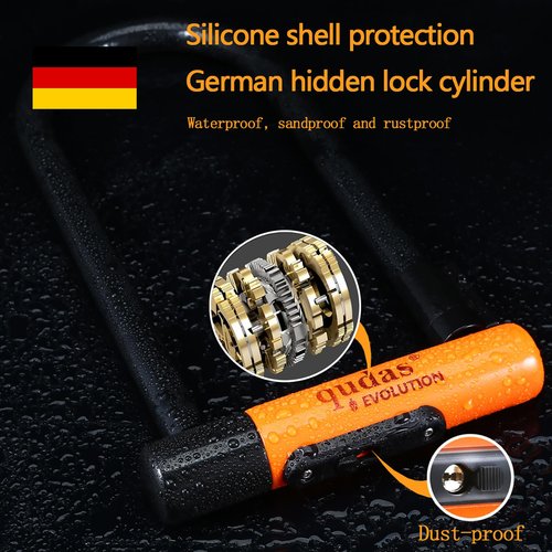 Heavy Duty Bike U Lock German Brand Anti-Theft 4ft/1.2m Cable, Bicycle Sturdy Mounting Bracket with Protective Silicone and Waterproof Sliding Cover for Mountain Bikes, Ebikes, Scooters (Long Lock)