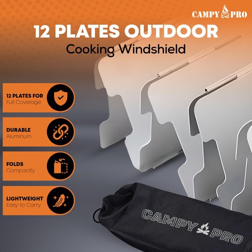 Portable Stove Windscreen – Lightweight 12-Plate Aluminum Windshield for Butane & Propane Camping Stoves, Backpacking Gear, Hiking & Picnic Camping Essentials with Drawstring Bag