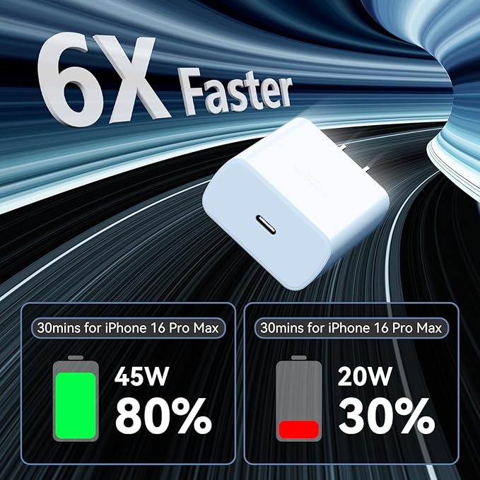 16 Pro Max Charger Fast Charging, 45W Super Fast USB C Charger Block with 10FT Long Charging Cord for Phones 16 Pro Max/16/15, Android-Blue