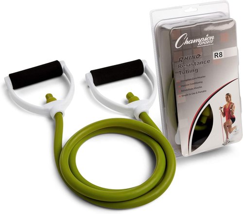 Champion Sports Resistance Tube Bands for Men and Women, Durable Stretch Fitness Band for Strength Training, Stretching, Rehabilitation- Premium Home Workout Equipment - 80 Lbs Resistance Tubing-Green