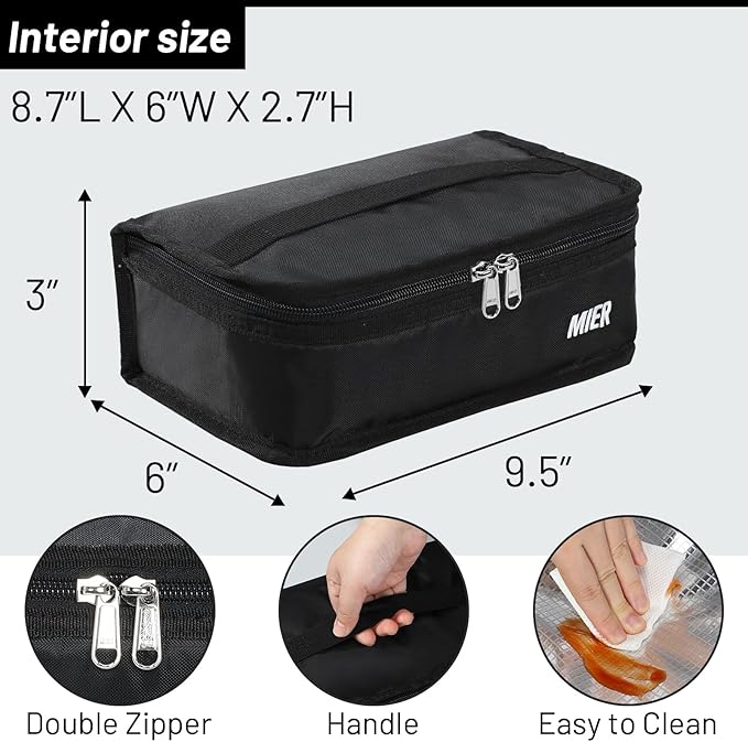 MIER Portable Thermal Insulated Cooler Bag Mini Lunch Bag for Kids, Black