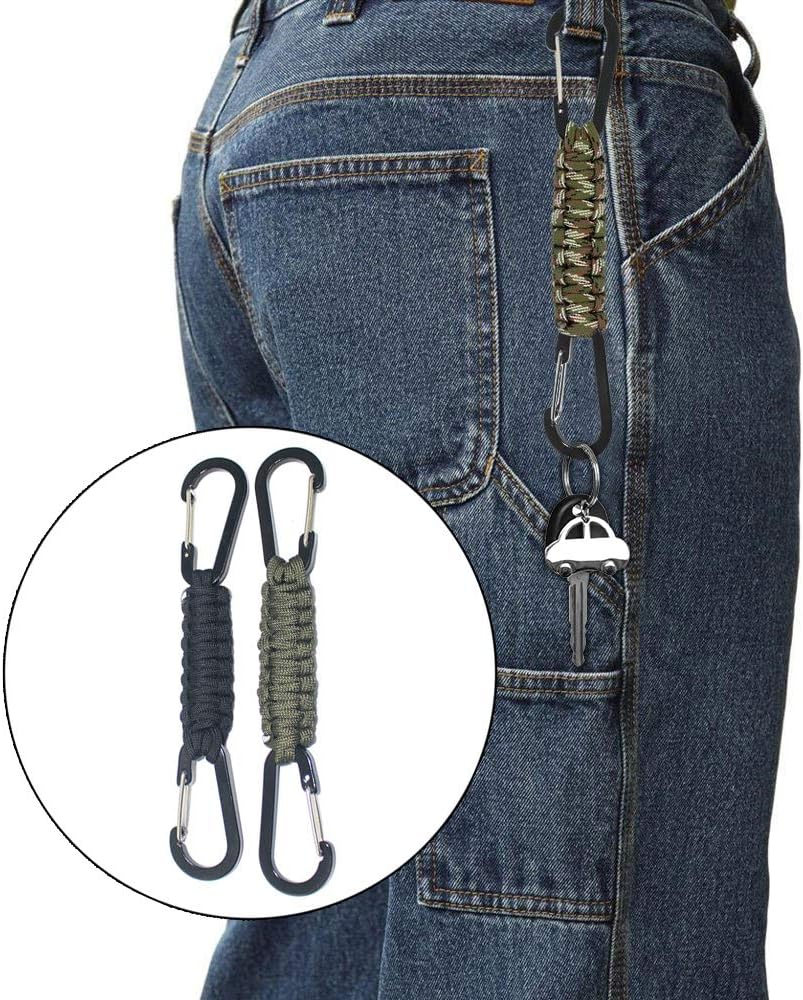 Paracord Keychain with Carabiner, Set of 5 Braided Lanyard Utility Ring Hook
