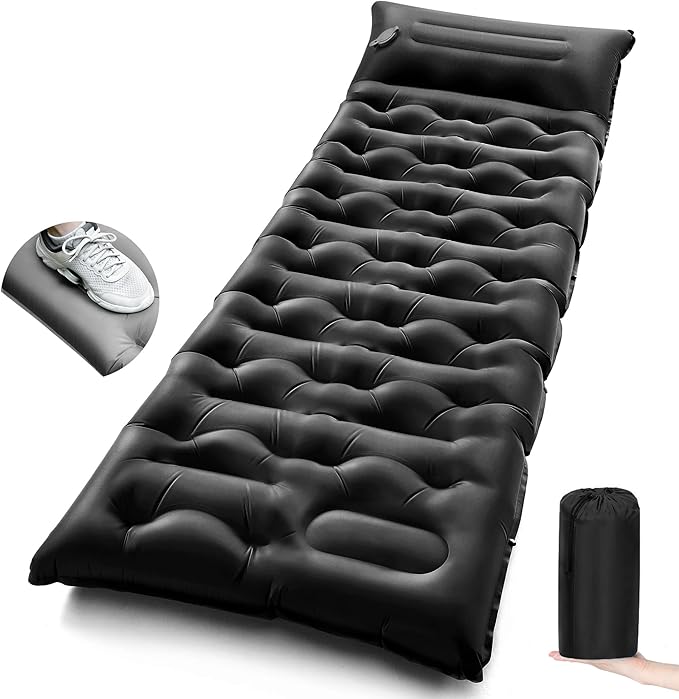 Camping Sleeping Pad,5.9 Inch Thick Camping Mat with Built in Pillow and Foot Pump,Self Inflating Sleeping Pad Ultralight for Camping Backpacking Tent（Green