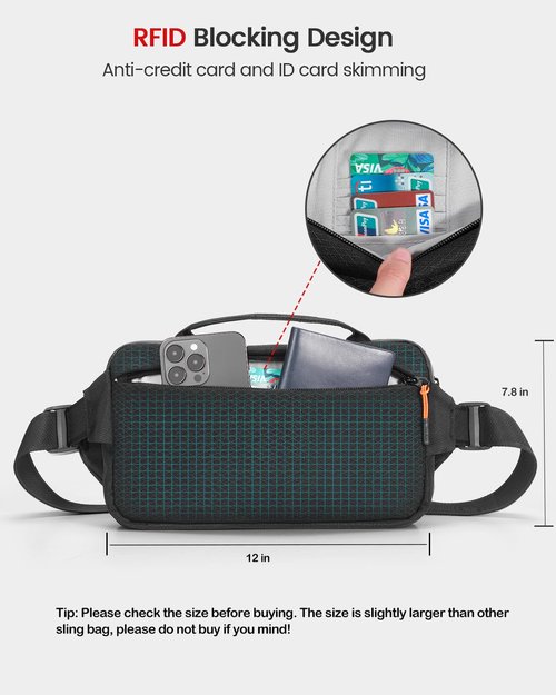 Soulgo Big Sling Bag with RFID Blocking for Men & Women, Crossbody Chest Shoulder Bag with Water Bottle Holder for Travel, Cycling, Work, Sport, Hiking-Black