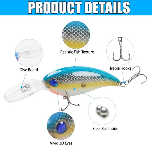 VATEICO 8PCS Fishing Lures Popper Lures Shadllow Deep Diving Swimbait Crankbait Fish Wobble Hard Fishing Baits for Bass Trout Freshwater and Saltwater Fish Tackles 4.0inch