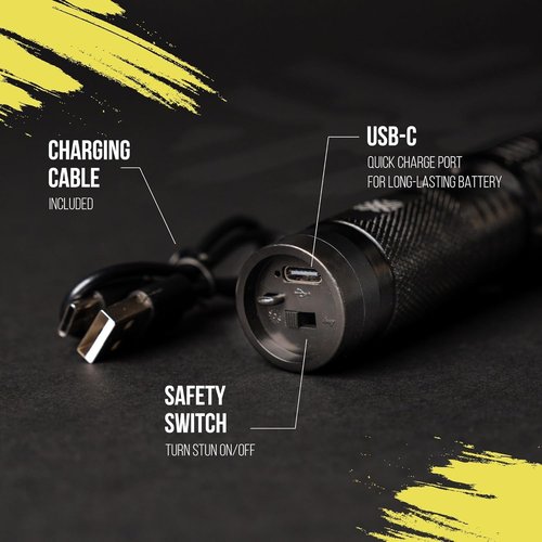 Pain Safari Shockwave Mini Tactical Flashlight | Ultra-Compact, Palm-Sized Design | 15,000 Volts & 2 Amps to Deter Attackers | 200-Lumen Flashlight | No License Needed | Rechargeable