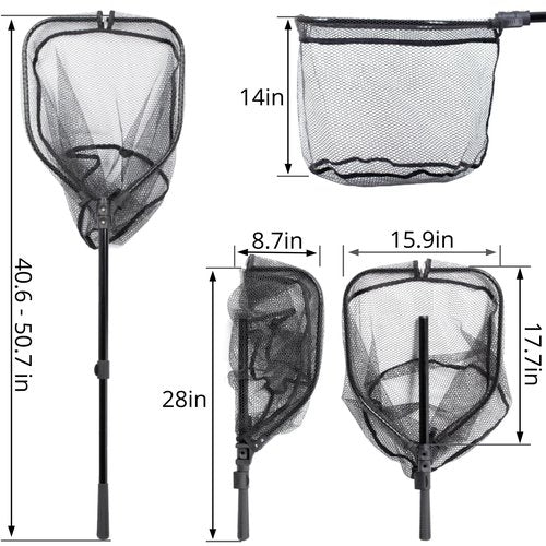 Fishing Net with Telescopic Handle,Durable Landing Net for Freshwater & Saltwater, Foldable Fishing Nets for Fish, 20 lbs Capacity, Rubber Coated Netting, Length 50.7″, Hoop 17.7″ x 15.9″, Depth 14″