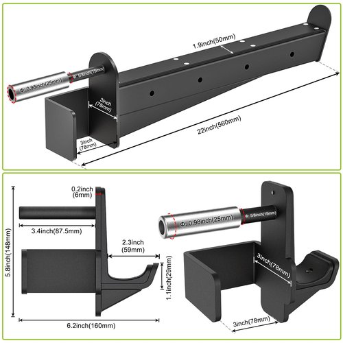Kipika J-Hooks and Safety Spotter Arms for 3" x 3" Power Racks with 5/8" or 1" Hole - Heavy Duty Barbell Holders and Catches with Rubber Pads - Power Rack Attachments for Squat, Bench Press and More