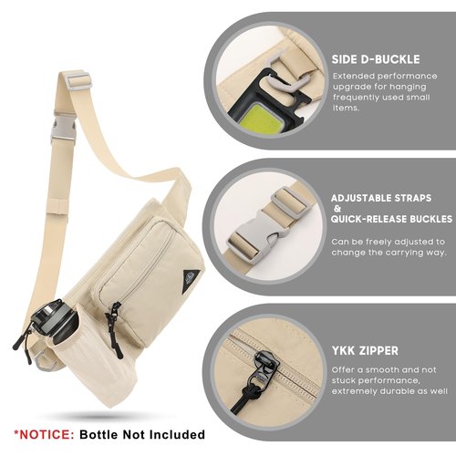 OCE GEAR Waist Pack with Water Bottle Holder for Men Women Waist Bag Running Waist Pack Waterproof for Outdoor Travel Cycling Climbing Walking Fit All Phones (Bottle Not Included) (Beige)